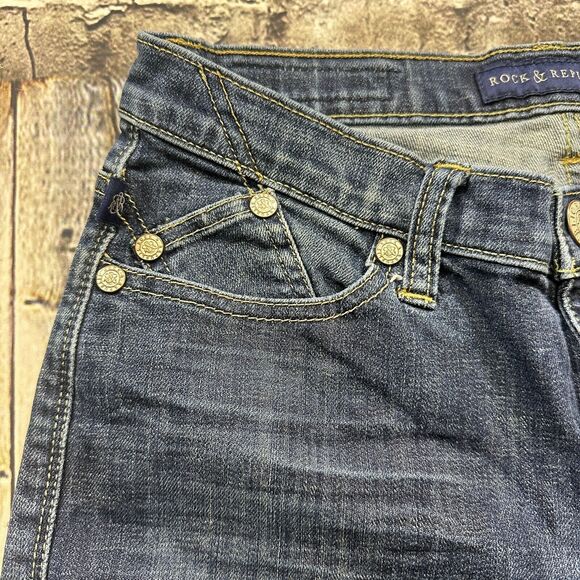 Rock & Republic Jeans Womens 10 Blue Berlin Mid-rise Straight Slim Stretch Denim - Picture 3 of 13